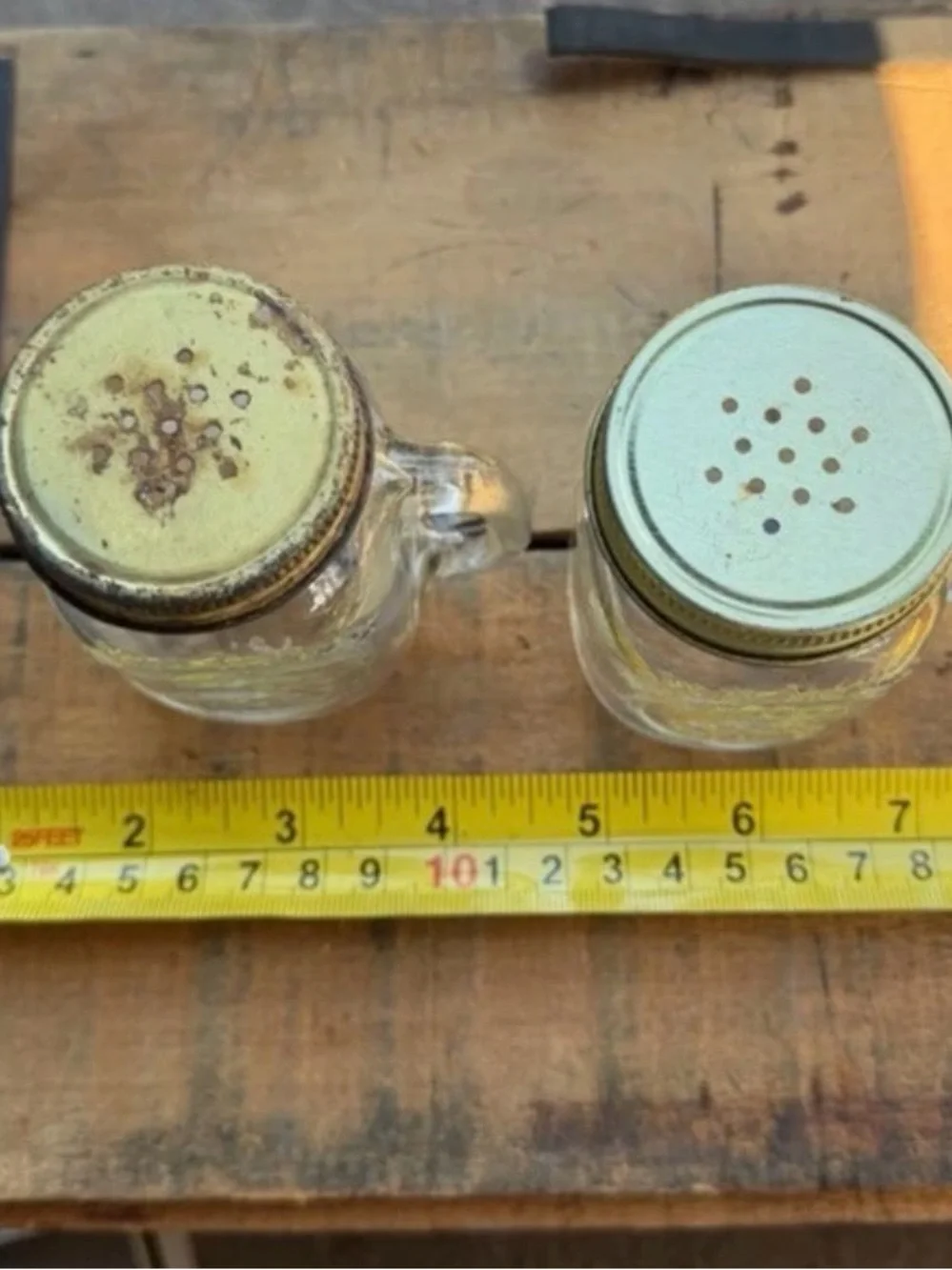 Golden Harvest Mason Jar Salt Pepper Shakers Glass Handled Jars Vintage